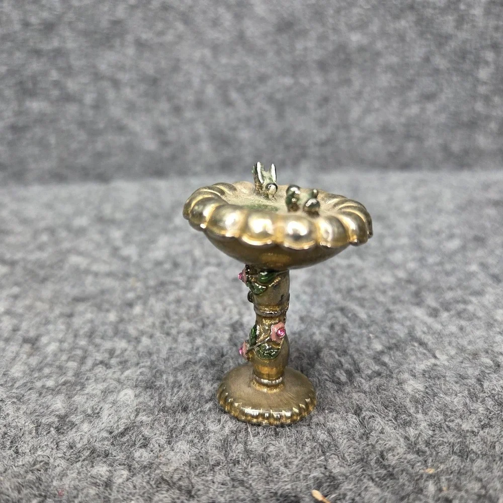 Rare Vintage Minature MONET BIRD BATH Hinged Enameled Trinket Box Good Shape
